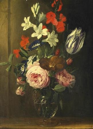Jan van den Hecke Flower still life in a glass vase oil painting picture